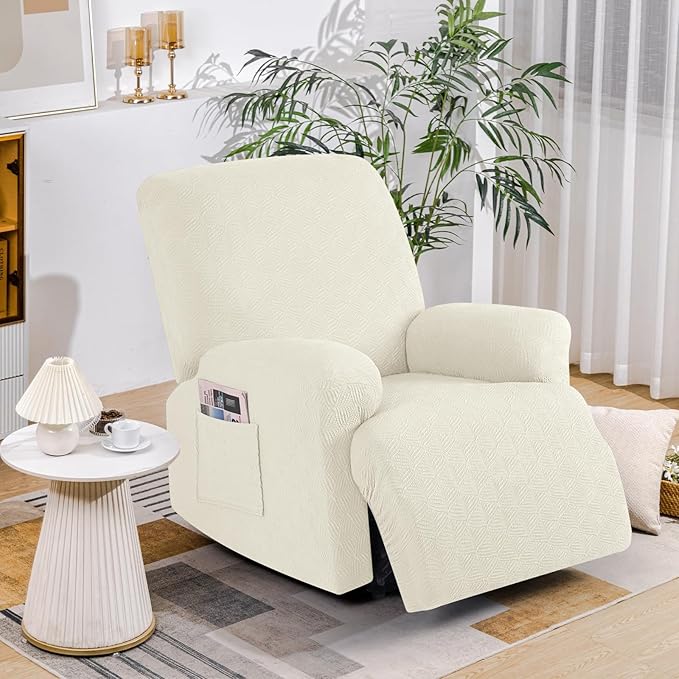 Timeles Extra Wide Recliner Chair Cover Reclining Couch Cover Sofa Slipcover Stretch Soft Washable (Single-Seater Oversized, Cream)