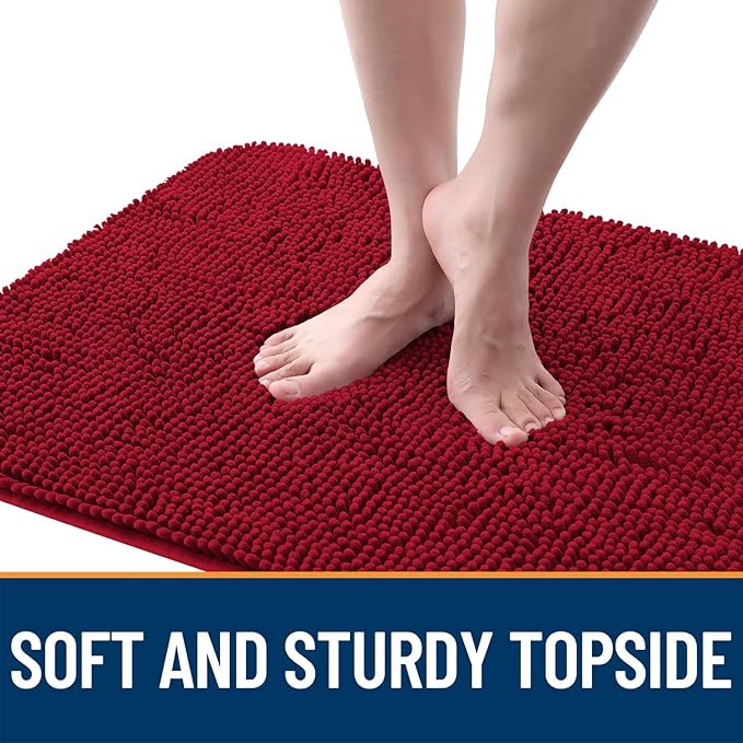 OLANLY Dog Door Mat for Muddy Paws 54x24, Absorbs Moisture and Dirt, Absorbent Non-Slip Washable Doormat, Quick Dry Chenille Mud Mat for Dogs, Entry Indoor Entryway Carpet for Inside Floor, Red