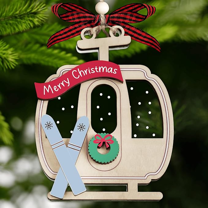 Ski Christmas Tree Ornaments 2025-2 Layer Gondola Ornament - Skiing Ornament - Ski Lover Gifts - Skier Gifts - Skier Ornaments for Christmas Tree - Skiing Stocking Stuffers