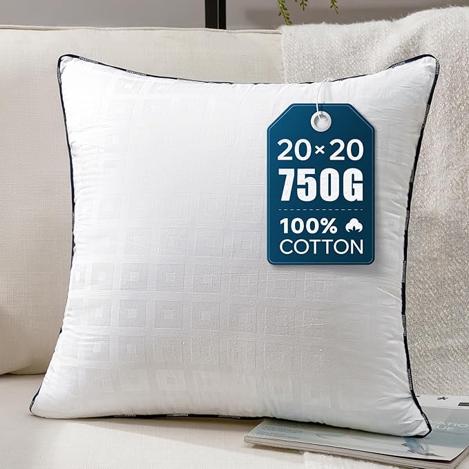 Phantoscope 20x20 Pillow Inserts, Decorative Throw Pillow Inserts with 100% Cotton Jacquard Cover, Virgin Fiber Pillow Sham Stuffer, Square Couch Cushion Pillows, Pack of 1, 20x20 Inch