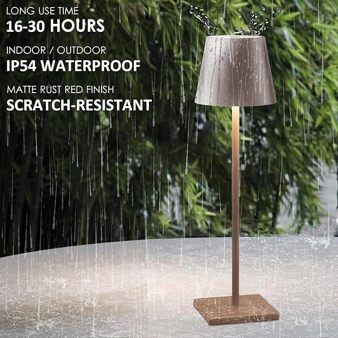 2 Packs LED Cordless Table Lamp, Rechargeable Battery Desk lamp 5500mAh Battery Operated Stepless Dimming Modern Portable Table Light for Restaurant/Table/Bedroom/Outdoor IP54 Waterproof (Rust Red)