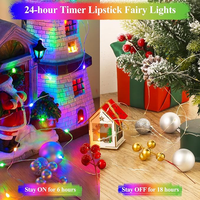 Lakumu Multicolor Fairy Lights Battery Operated, Twinkle Lights with Timer, Mini LED String Lights for Bedroom, Christmas Decorations, Wedding, Centerpiece Table Decor (5M/16FT Multicolor)