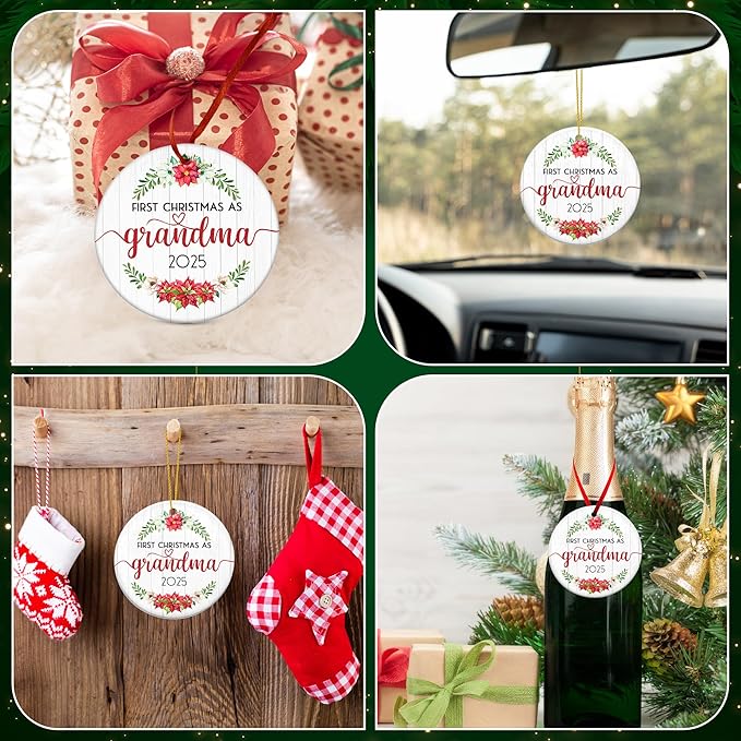 GEEMBI Christmas Grandma Gifts for Pregnancy Announcement - Ceramic Christmas Ornaments 2025 for Tree Decorations - First Time Grandma Gifts, Baby Announcement Gift for Grandmother