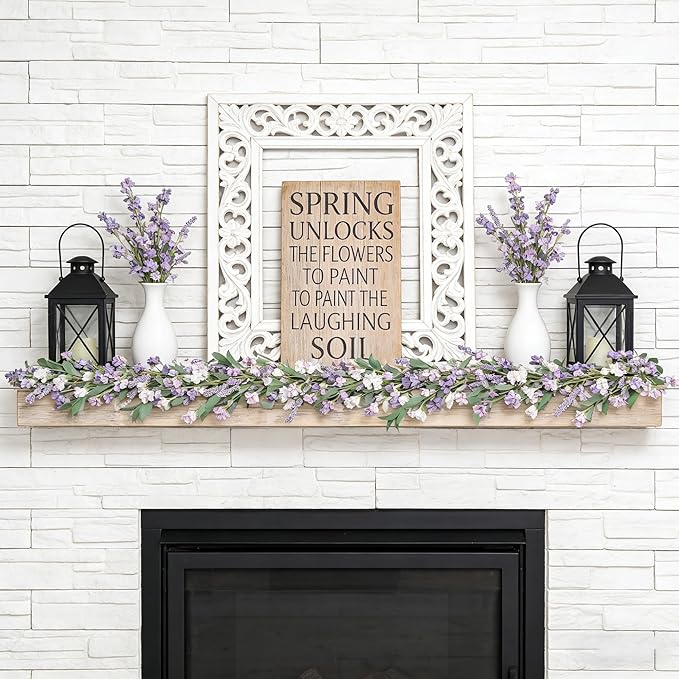 Artgar Flower Garland 6Ft Spring/Summer Garlands Floral Garland for Mantle All Year Round Paper Garlands Decor for Indoor Outdoor Home Wedding Arch Porch Stair Backdrop Year Round Decor (Purple)