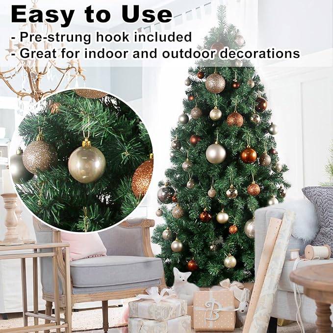 Champagne Gold 1.6" Small Christmas Balls Christmas Tree Decoration Ornaments Shatterproof Hanging Balls for Birthday Halloween Holiday Wedding Decorations Set of 36pcs