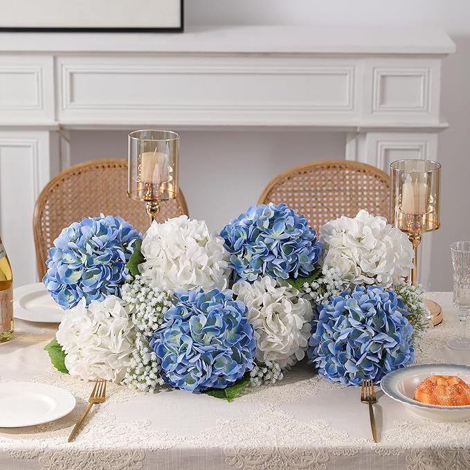 JUSTOYOU 3 Pcs Real Touch Hydrangea Artificial Flowers 22.8" Lifelike Latex White Hydrangeas Fake Hydrangeas for Home Decor Party Wedding Bouquets Table Centerpieces Floral Arrangements Indoor Decor