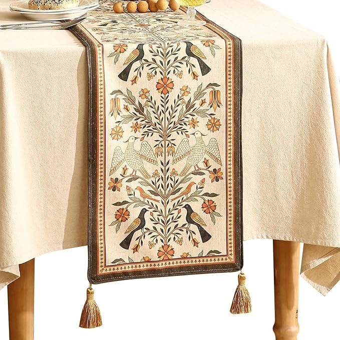 Decorative Linen Small Table Runner 63 Inches Long,Floral Rustic Runner for Table Decor Tabletop Cheesecloth Table Runners for Kitchen,Dining,Party,Home,Christmas,12"*63"