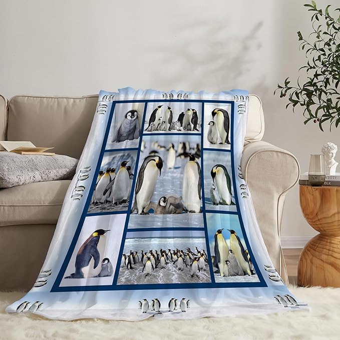 Penguin Blanket Penguins Animal Throw Blankets Plush Cozy Flannel Fleece Ultra Soft Fuzzy Party Blanket Gifts for Girls Women Men Boys Kids Bed 60"X50"