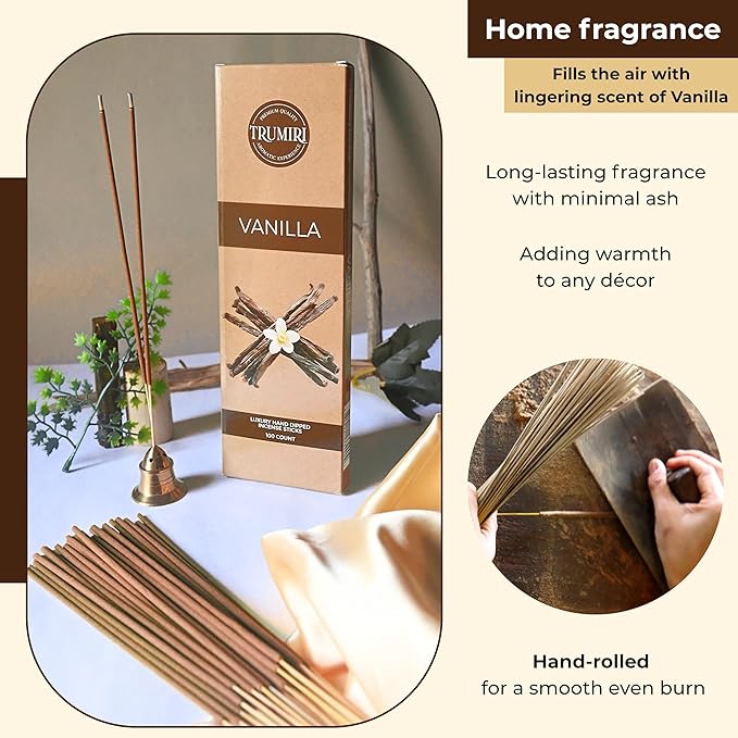 Vanilla Incense Sticks - Pack of 100 Insence-Sticks - Inciensos Aromaticos para La Casa Made with Natural Inscent Ingredients - Scented Insence Non Toxic Incents