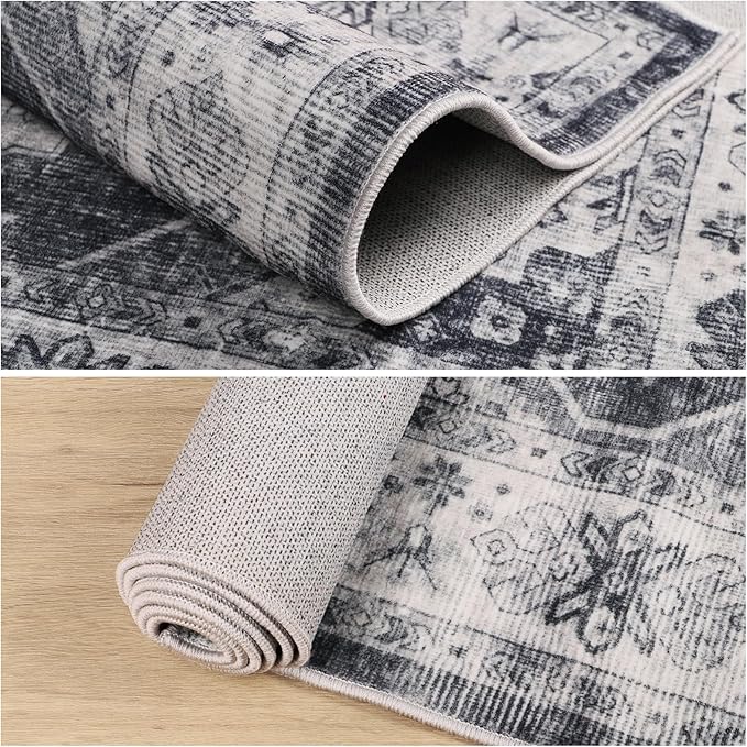 Dripex Washable Area Rug 6x9 Living Room Rug Stain & Water Resistant Foldable Thin Vintage Rugs Bedroom Rug Floor Carpet for Dining Room Kitchen Bathroom Farmhouse Office