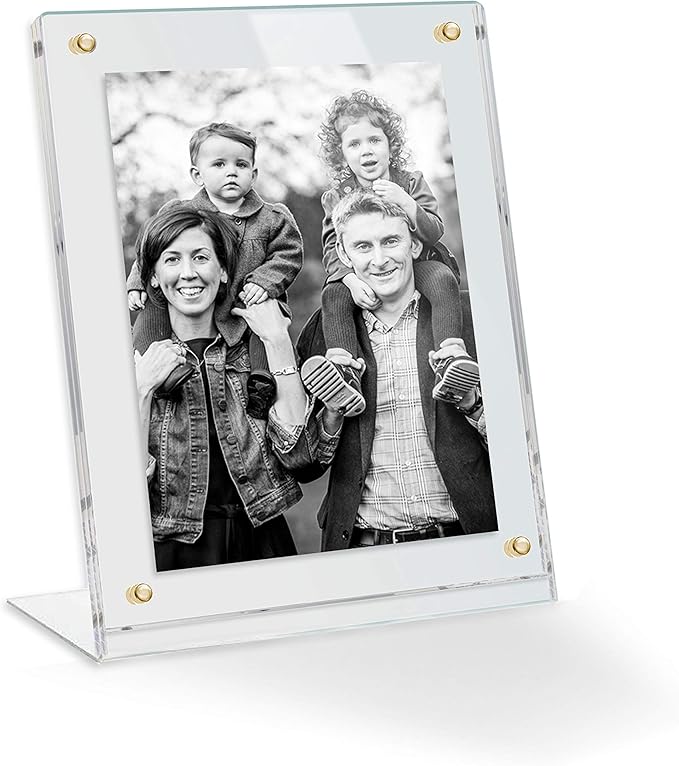 ArtToFrames 14x14 Acrylic Floating Picture Frame - Table Stand with Gold Magnetic Front Cover to Easily Change Photos - Made in The USA
