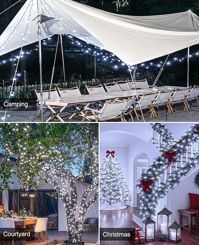 40FT 120 LED Christmas Lights Outdoor, White Christmas String Lights with 8 Modes & Waterproof, Connectable Plug in Christmas Tree Lights for Indoor Garden Tree Party Xmas Decorations