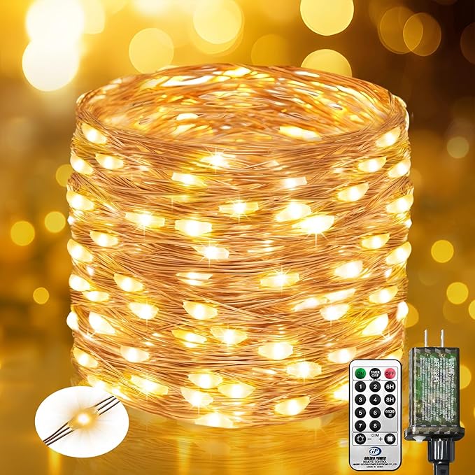 btfarm Fairy Lights Plug in with Remote, 99FT 300 LED Outdoor Twinkle Lights Waterproof with Timer, 8 Modes Indoor String Lights for Bedroom Patio Garden Wedding Christmas Decoration, Warm White