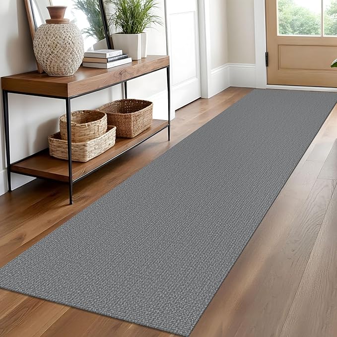 EARTHALL Washable Runner Rug 2x10 Ft Non Slip Runners for Hallways Long Cotton Rubber Backed Kitchen Runner Braided Indoor Floor Carpet Runners for Entryway, Hallway, Kitchen, Charcoal Gray