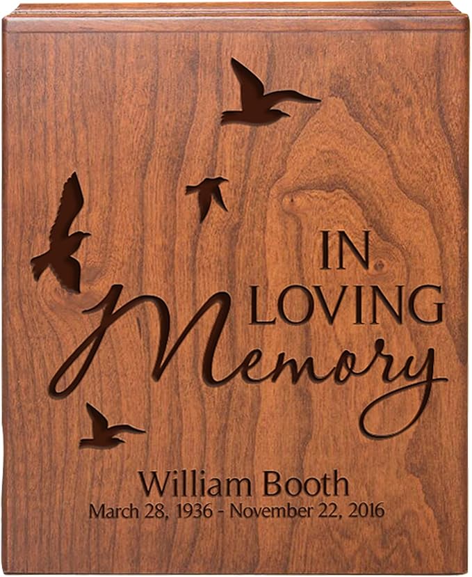 LifeSong Milestones Urns for Ashes - Personalized Cremation Urns for Adults (Cherry Wooden Box - Dove)