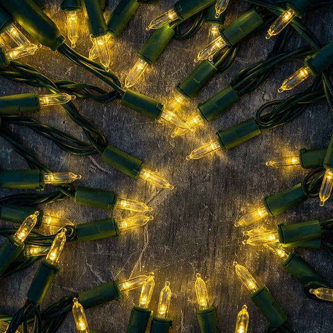 Warm White LED Christmas Lights 200 Count, Pack of 2 Sets 25 ft 100 LED Green Wire Mini String Lights Set (Warm White)