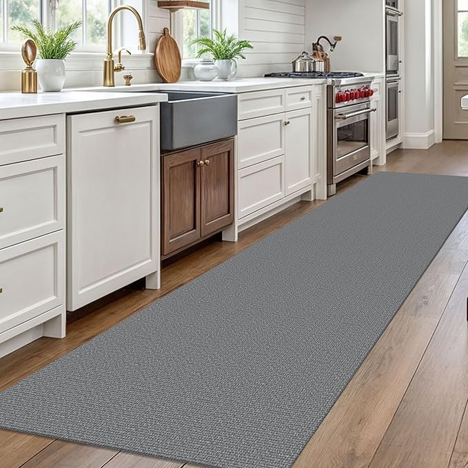 EARTHALL Washable Runner Rug 3x10 Ft Non Slip Runners for Hallways Long Cotton Rubber Backed Kitchen Runner Braided Indoor Floor Carpet Runners for Entryway, Hallway, Kitchen, Charcoal Gray
