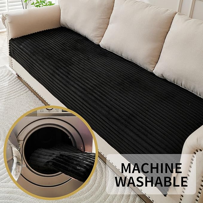 HAOMAIJIA Waterproof Couch Cover for Dogs Washable,Faux Fur Pet Couch Covers for Sofa,Soft Dog Bed Cover Non-Slip Couch Covers for 3 Cushion Couch Sofa Pet Friendly (Black, 35" x 74" 1 Pack)