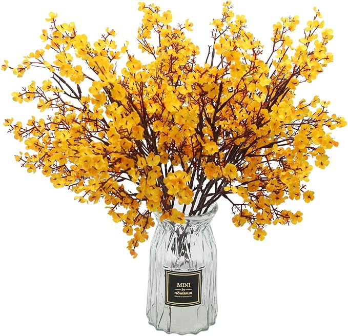 Hananona 10 Pcs Artificial Babys Breath Flowers Orange Fake Silk Gypsophila Flowers for Fall Floral Arrangement Autumn Table Centerpieces Home Decor (10, Orange)