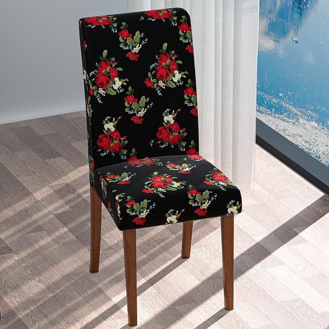 Stretch Dining Chair Covers Set of 2,Floral Print Chair Covers,Soft Removable Washable,Pet Friendly Furniture Protector,Universal Chair Slipcovers for Home, Kitchen,Ceremony Dining Room Seat