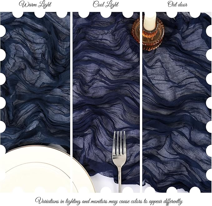 25 Pack Navy Blue Cheesecloth Table Runner 17 x 108 Inch Fall Thanksgiving Boho Rustic Farmhouse Gauze Cheese Cloth Runner for Wedding Party Baby Shower Home Decor Holiday Decorations