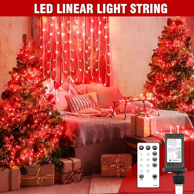 400FT Extra Long Red Christmas String Lights, LED Outdoor Waterproof Fairy Lights with Remote & Timer, 8 Modes Dimmable Seasonal Lights for Roof, Garden, Party, Wedding Decorations