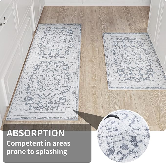 Vintage Runner Rug Non Slip for Hallway Bathroom Kitchen 2x8 ft, Ultra Soft Boho Carpet Runner with Low Pile Design Machine Washable Runner Rugs for Entryway Laundry Living Room (Grey)