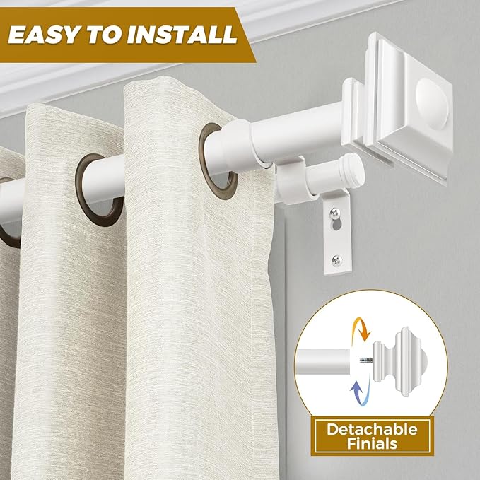 KAMANINA 1 Inch Double Curtain Rods 72 to 144 Inches (6-12 Feet) Adjustable Heavy Duty Drapery Rod for Windows 66 to 120, Square Ends, Ivory White