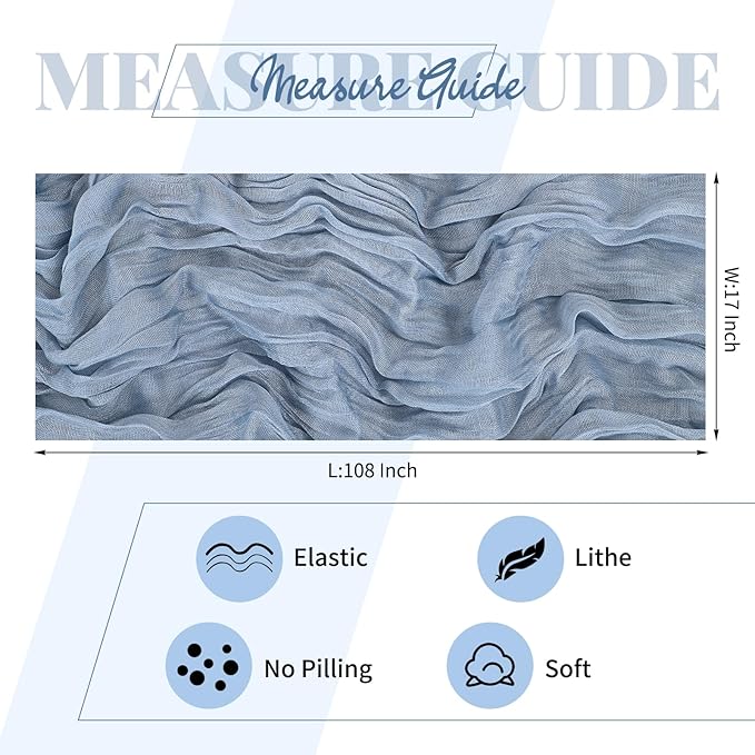 15 Pack Dusty Blue Cheesecloth Table Runner 17 x 108 Inch Fall Thanksgiving Boho Rustic Farmhouse Gauze Cheese Cloth Runner for Wedding Party Baby Shower Home Decor Holiday Decorations