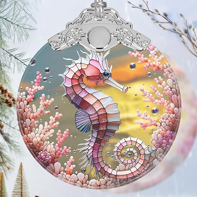 Seahorse Stained Glass Ornament - Christmas Ornament - Christmas Decorations for Tree - Holiday Present ldeas - Gift Exchange
