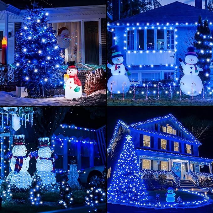 QITONG 165ft 500 LED Blue and White Christmas Lights Outdoor Waterproof, 8 Modes Christmas String Lights with Green Wire Indoor, Twinkle Tree Lights Plug in with Memory Timer