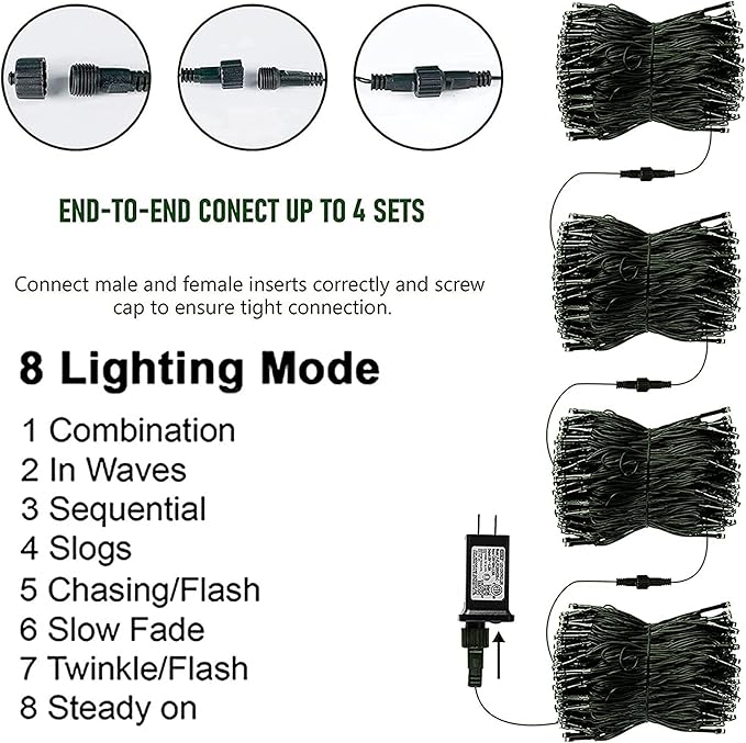 TW SHINE Christmas Lights, 200 LED 66FT Outdoor Christmas Lights Plug in with 8 Modes, Waterproof Light Outdoor, Indoor Xmas Decorations for Party Yard House Decor, White
