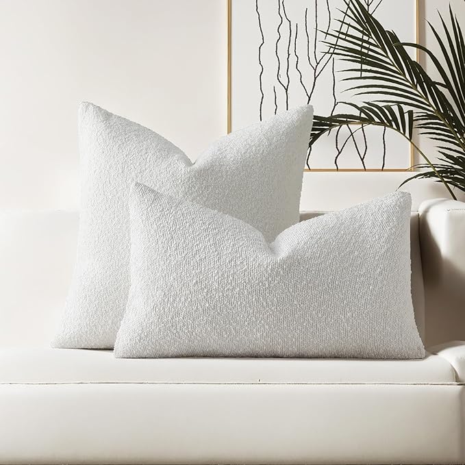 HAUSSY Christmas White Set of 2 26x26 Decorative Throw Pillow Covers, Soft Cozy Euro Pillow Shams Textured Boucle, Home Decor for Couch Bed Living Room
