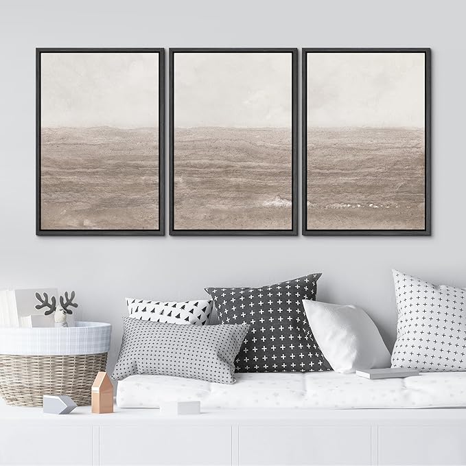 MUDECOR Framed Wall Art Print Set Neutral Textured Seascapes Subtle Tones Illustrations Modern Art Boho Decorative Colorful Chic for Living Room, Bedroom, Office - 16"x24"x3 Black