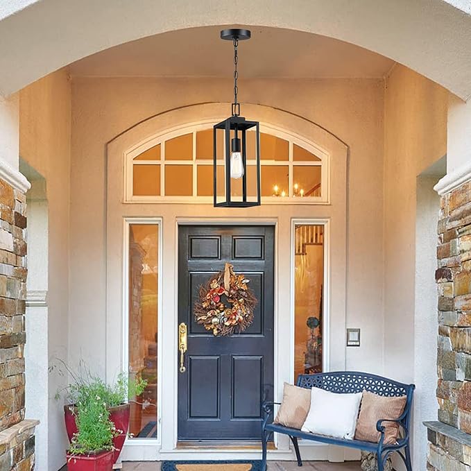 21.5 in Large Size Front Porch Pendant Light Fixture - Outdoor Hanging Light for Patio Entrance Porch Hanging Lantern Exterior Pendant Front Door, E26 Base