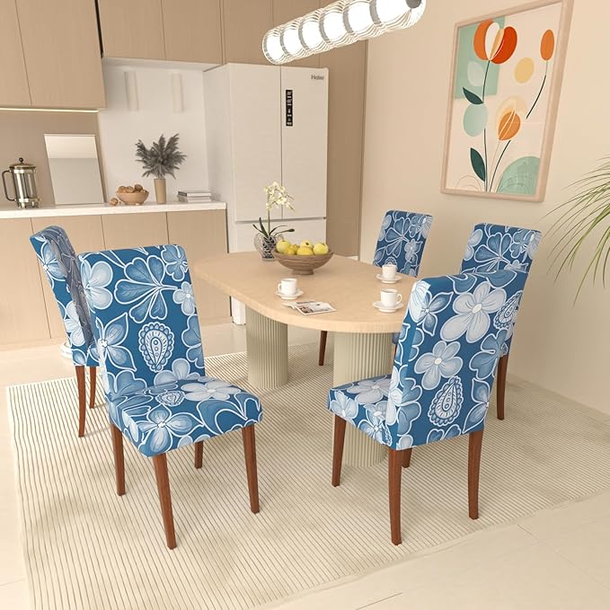 Stretch Dining Chair Covers Set of 6,Floral Print Chair Covers,Soft Removable Washable,Pet Friendly Furniture Protector,Universal Chair Slipcovers for Home, Kitchen,Ceremony Dining Room Seat