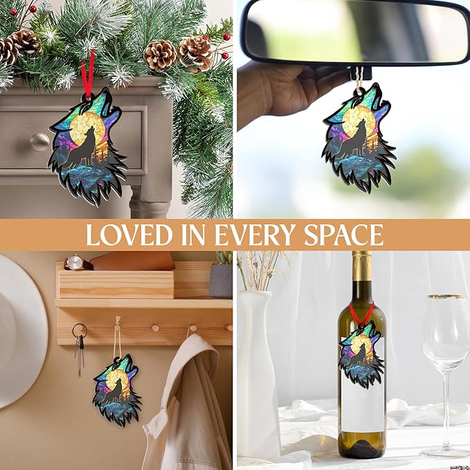 Christmas Wolf Gifts for Women Men - Suncatcher Ornaments 2025 - Wolf Ornaments for Christmas Tree, Wolves Gifts for Animal Lovers Kids Boys Girls, Animal Lover Gift Ideas for Xmas Decorations