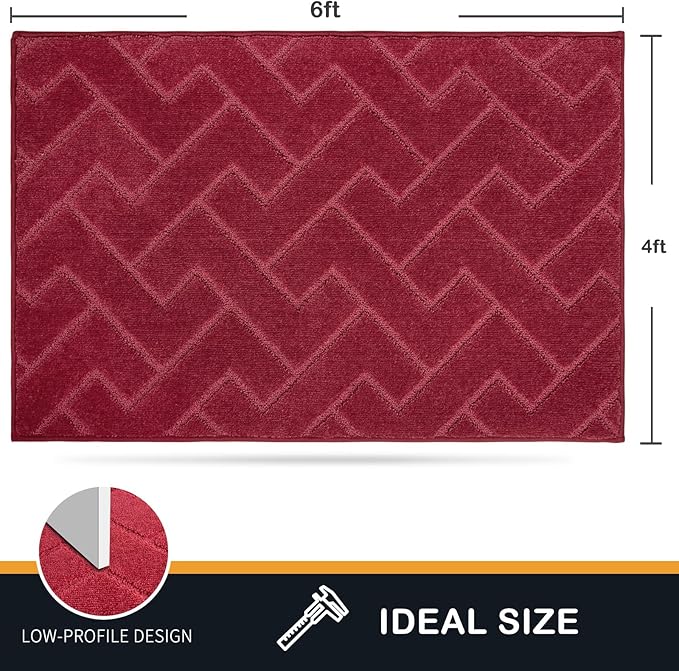 PURRUGS Easy Care Area Rug 4ft x 6ft, Non-Slip Machine Washable Entry Rug, Dog Door Mat, Stain Resistant Accent Rug for Hallway, Bedroom, Living Room and Mudroom, Cherry Red