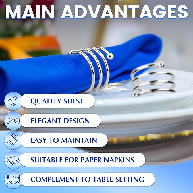 Silver Napkin Rings Set of 8 – Elegant Valentine Napkin Ring Holders, Sturdy Metal Holiday Table Decor for Weddings, Parties & Family Dinners, Great Kitchen Gifts Idea for Hosts & Seasonal Holidays