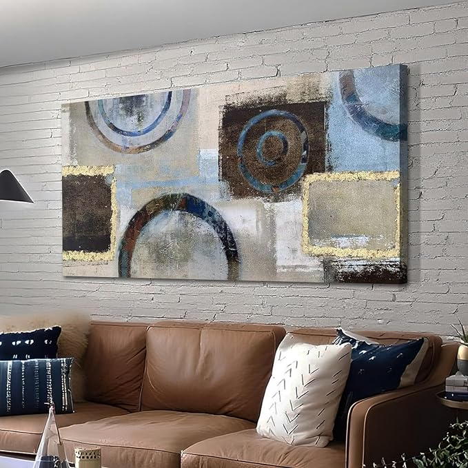 Acocifi Abstract Greige Wall Art Geometric Canvas Aesthetic Painting, Modern Beige Brown Grey Picture Textured Artwork Large Framed for Living Room Bedroom Hallways Bathroom Office Home Decor 58"x29"