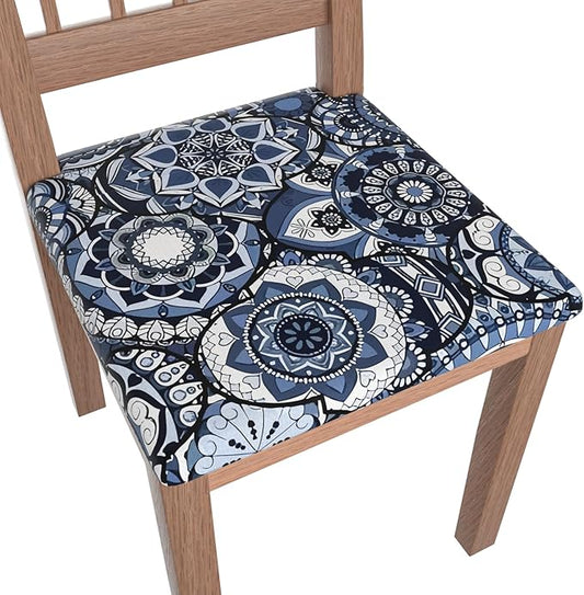 Stretch Dining Chair Seat Covers Set of 8,Dining Chair Slipcovers, Floral Printed Chair Covers,Soft Fabric Washable Upholstered Chair Seat Protector, No Rear Covers for Home Kitchen Dining Room