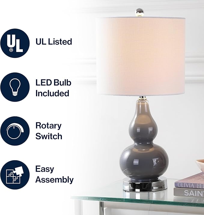 JONATHAN Y JYL1028A Anya 20.5" Mini Glass LED Table Lamp, Transitional, Glam, Midcentury, Modern, Elegant, Office, Living Room, Family Room, Dining Room, Bedroom, Hallway, Foyer, Gray