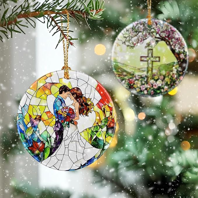 Romantic Couple Wedding Ornament, Dog Christmas Ornament – Christmas Tree Decor, Holiday Decoration, Stocking Stuffer, Festive Gift Idea, Gifts for Newlywed, Married Couple, Romantic Partner