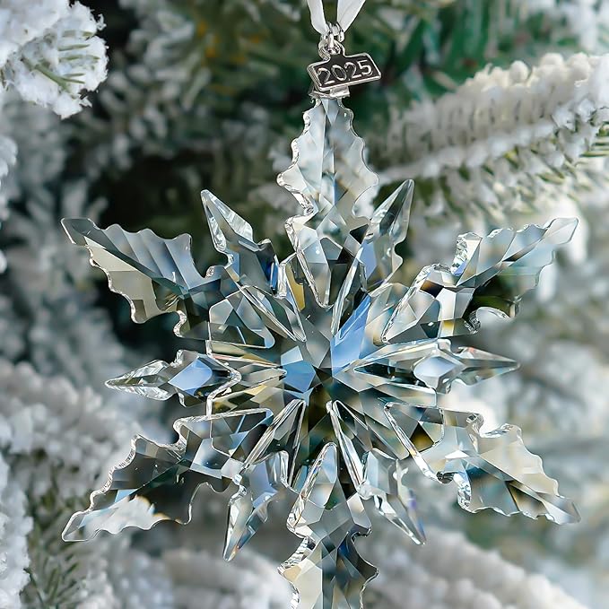 2025 Clear Snowflake Ornaments Crystal Glass Christmas Star for Christmas Tree Ornaments Hanging Crystal Sun Catcher Pendant Home Decor