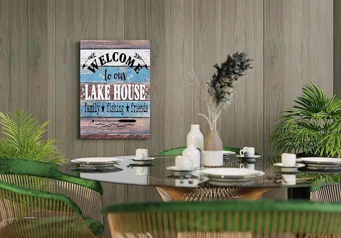 BXFAHZJ Welcome To Our Lake House Wall Art Canvas Farmhouse Lake House Theme 11x14 Inch Prints Decor For Lake House Home Bedroom Gifts For Lake Lover, Lake Housewarming