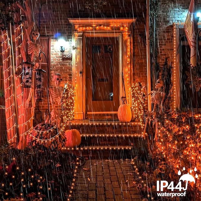 YEGUO 165ft 500 LED Thanksgiving Lights Outdoor Waterproof, Orange String Lights Indoor Plug in, 8 Modes Clear Wire Orange Lights for Halloween