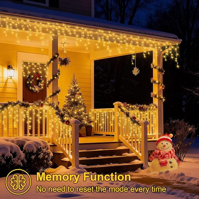 YEGUO 66ft 800 LED Icicle Lights Outdoor, 160 Drops Icicle Christmas Light Connectable, 8 Modes Warm White Xmas Icicle Lights with Memory Timer