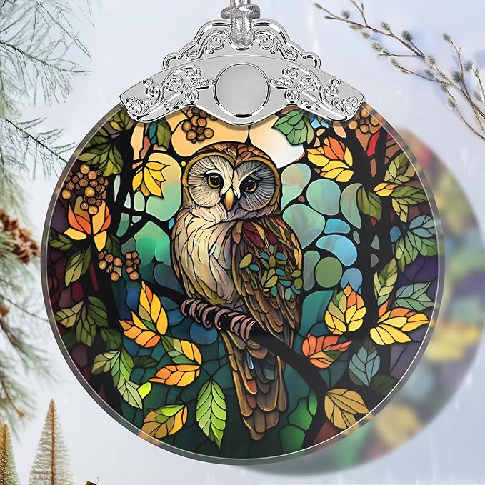 Owl Stained Glass Orament - Christmas Ornament - Christmas Decorations for Tree - Holiday Present ldeas - Gift Exchange