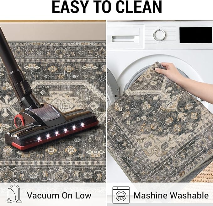 KUTA Vintage Entryway Rugs Indoor Hazel Washable Rug 2x3 Non-Slip Soft Printed Floral Medallion Doormat Small Accent Farmhouse Kitchen Throw Carpet for Entrance and Bedroom