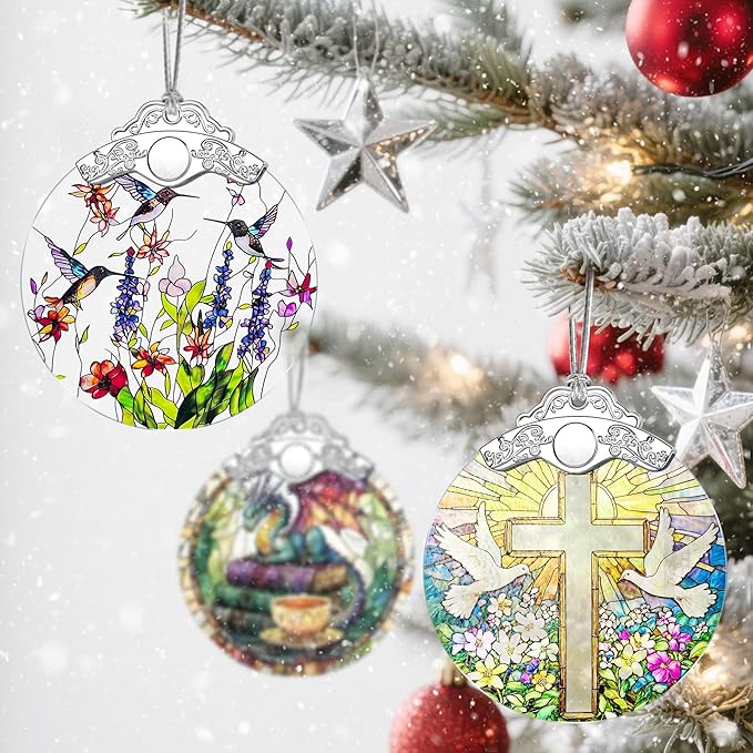 Christmas Ornament, Stained Glass Ornament, Christmas Ornaments for Tree, Hanging Ornaments for Home Decor & Xmas Decorations – Holiday Decor, Gift Ideas, Perfect Holiday & Xmas Gifts - Hummingbirds